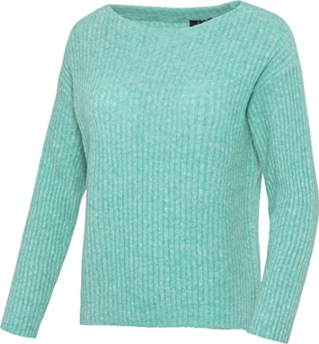 Emilia Parker Damen Rippenstrick-Pullover, Strickpulli mit feiner Baumwolle, mit U-Boot-Ausschnitt & Rippenstrick, für sportlich-Elegante Looks in Beruf & Freizeit, Türkis, Gr. 48 von Emilia Parker