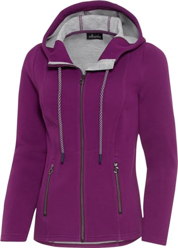 Emilia Parker Sweatjacke Damen mit Kapuze, atmungsaktiver formstabiler Damen Hoodie, formstabile Sweatshirtjacke mit verlängertem Rücken, Lila, Gr. 46 von Emilia Parker