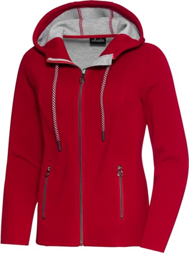 Emilia Parker Sweatjacke Damen mit Kapuze, atmungsaktiver formstabiler Damen Hoodie, formstabile Sweatshirtjacke mit verlängertem Rücken, Rot, Gr. 48 von Emilia Parker
