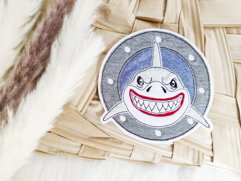 Hai Shark Applikation Aufnäher Button Schultüte Fisch Grau von ETeast2011