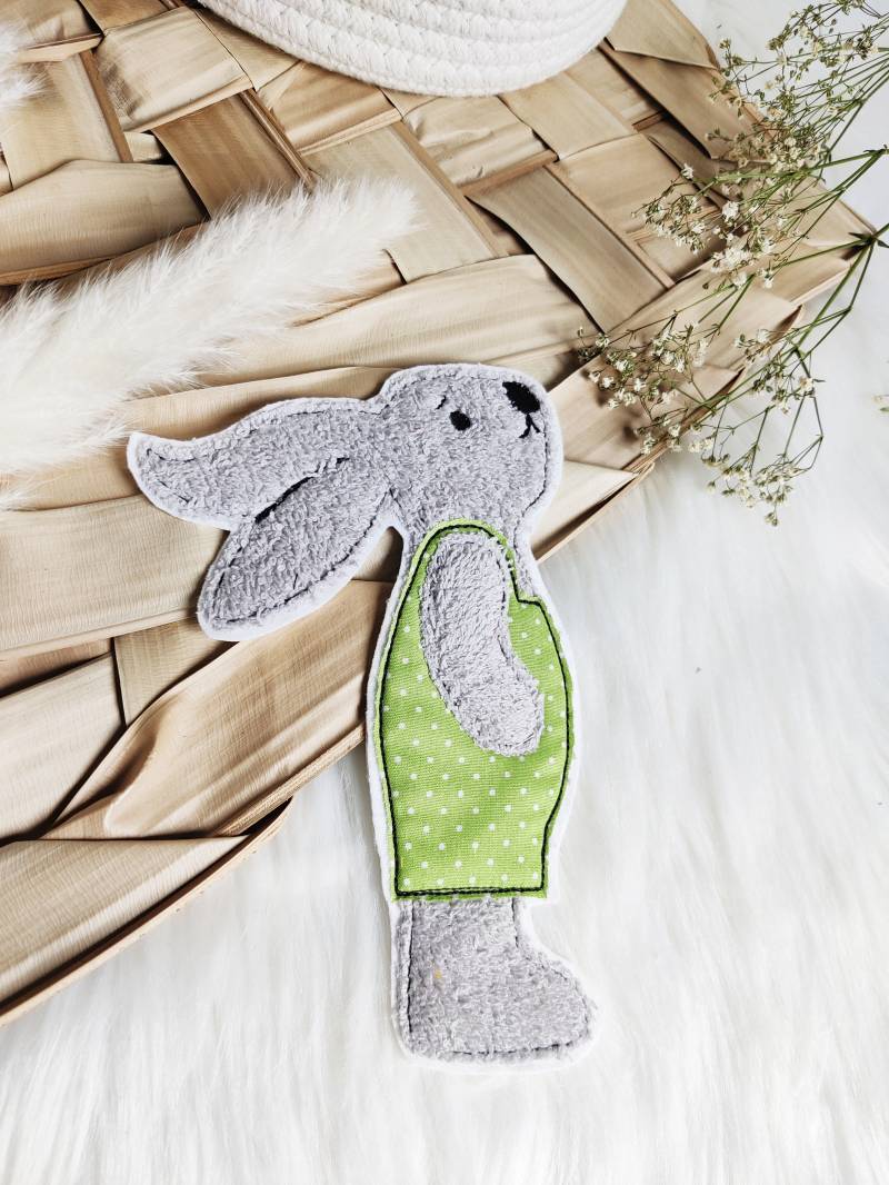 Hase Paul Grau Frottee Applikation Aufnäher Hellgrün von ETeast2011