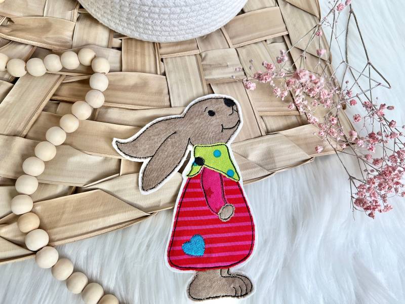 Hase Pauline Applikation Aufnäher Pink Geringelt von ETeast2011