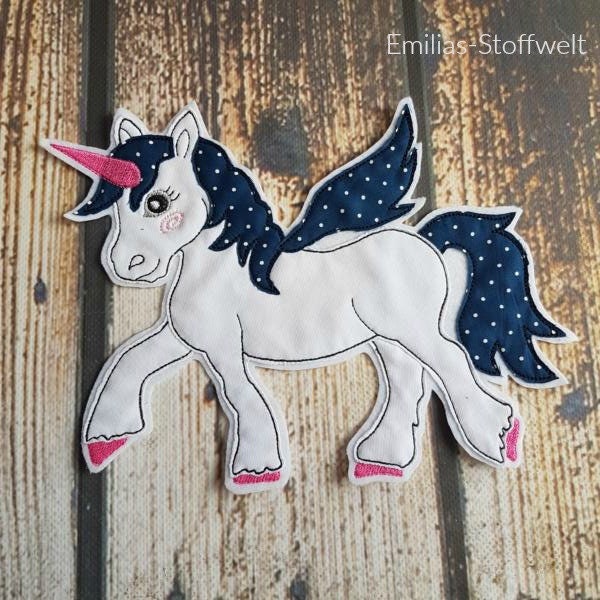 Pony Pferd Oder Einhorn Oder Xl Applikation Aufnäher Blau Gepunktet von ETeast2011