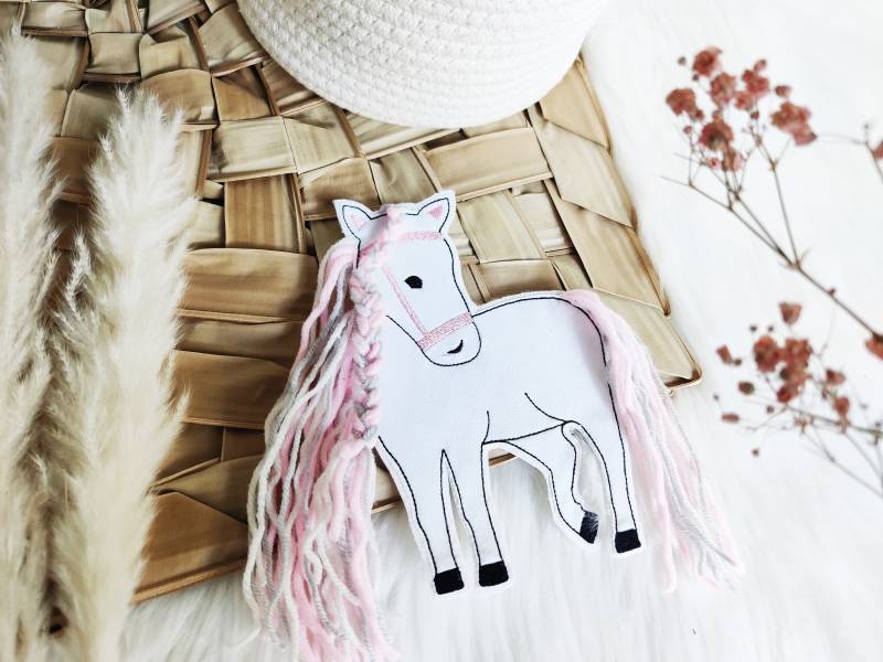 xl Pony Pferd 3D Haare Flechten Weiss Rosa Button Schultüte Applikation Aufnäher von ETeast2011