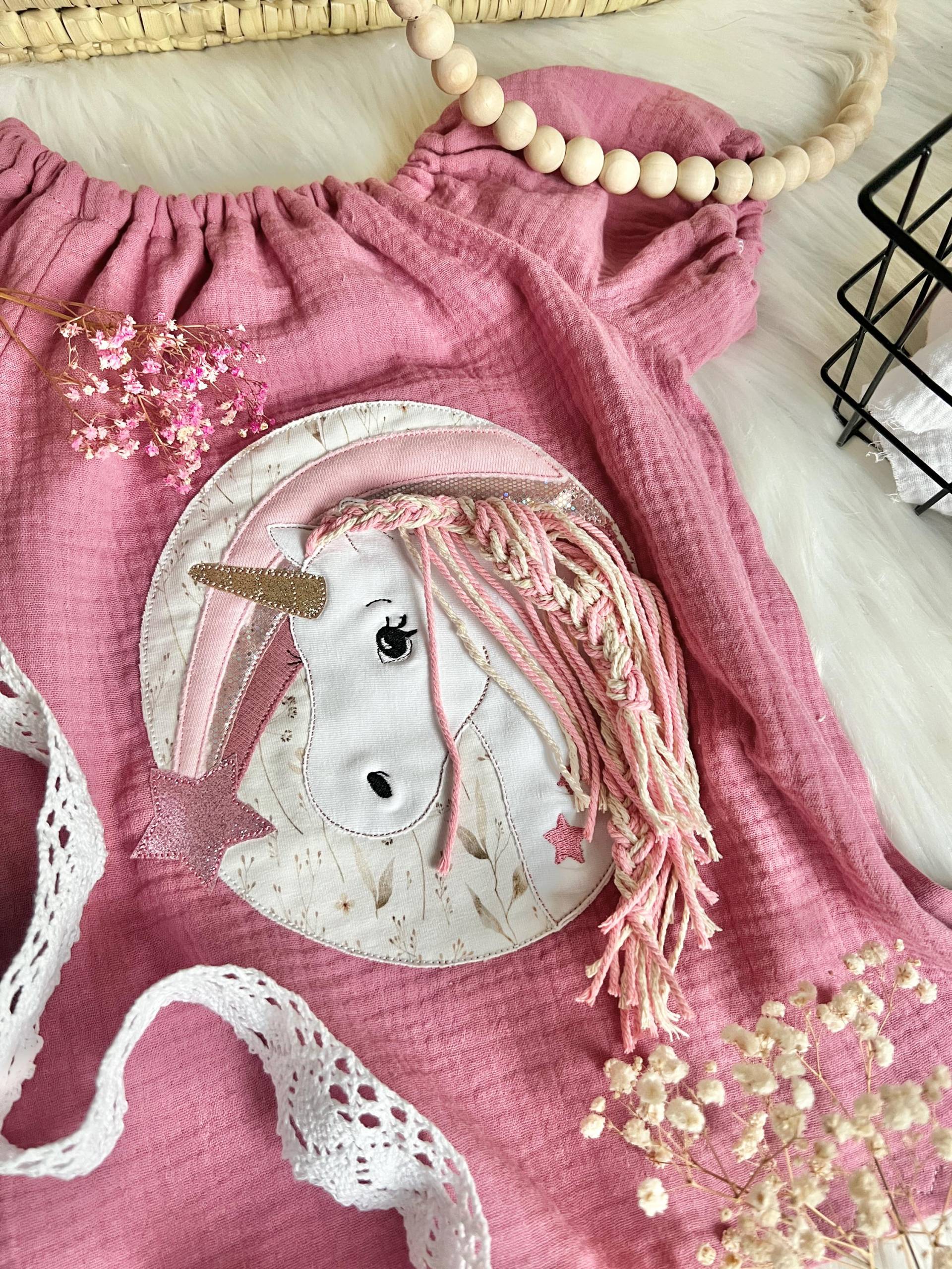 3D Einhorn Tunika Altrosa Gr. 68 - 140 Musselin Einschulung Schulanfang von EmiliasTraumwerkstat