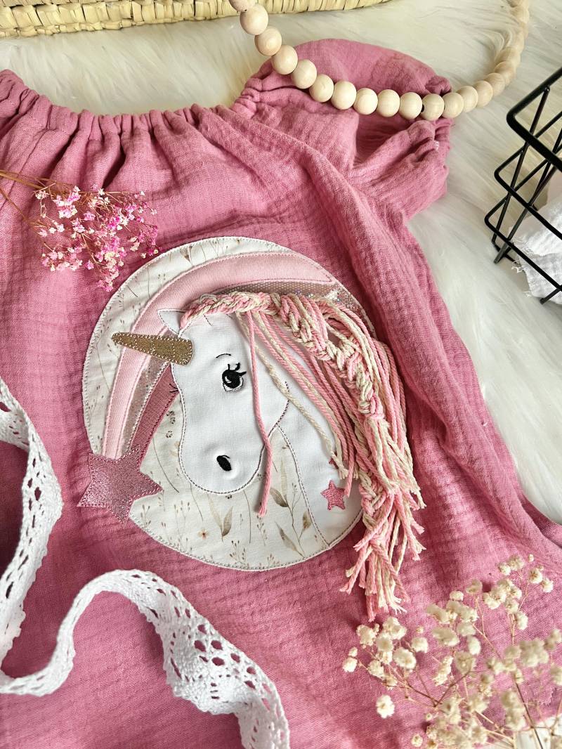 3D Einhorn Tunika Altrosa Gr. 68 - 140 Musselin Einschulung Schulanfang von EmiliasTraumwerkstat