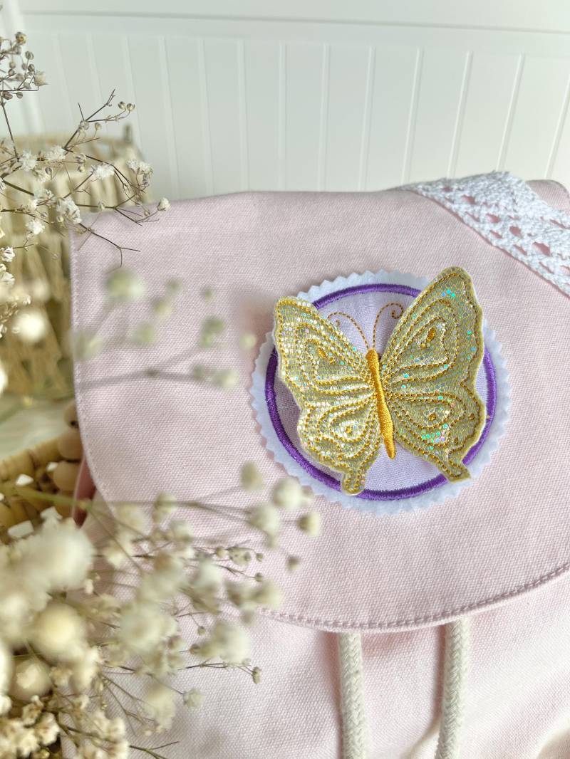 3D Schmetterling Gold Glitzer Lila Klett Patch Für Schulranzen von EmiliasTraumwerkstat