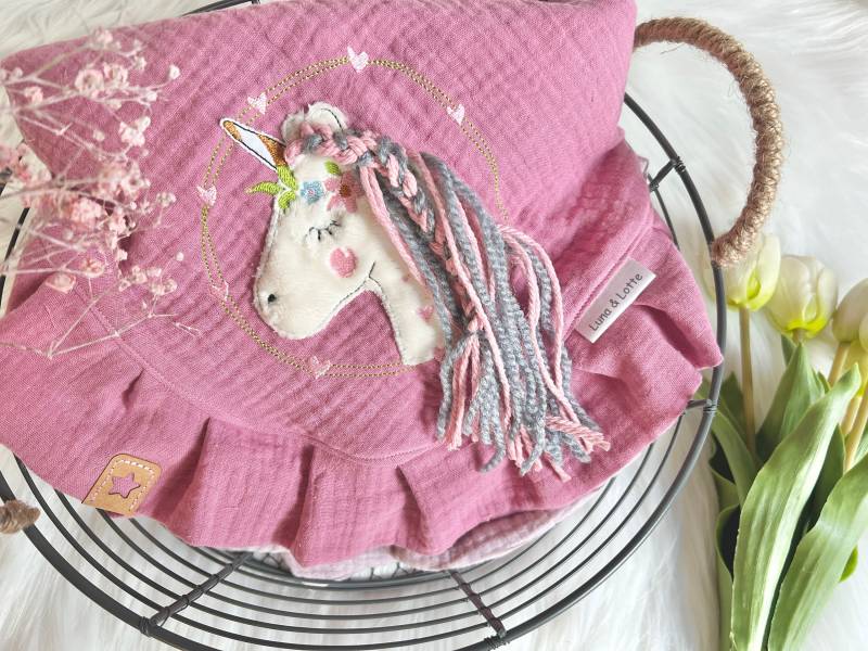Einhorn Kinder Musselintuch Altrosa Unicorn Musselin Tuch Halstuch von EmiliasTraumwerkstat