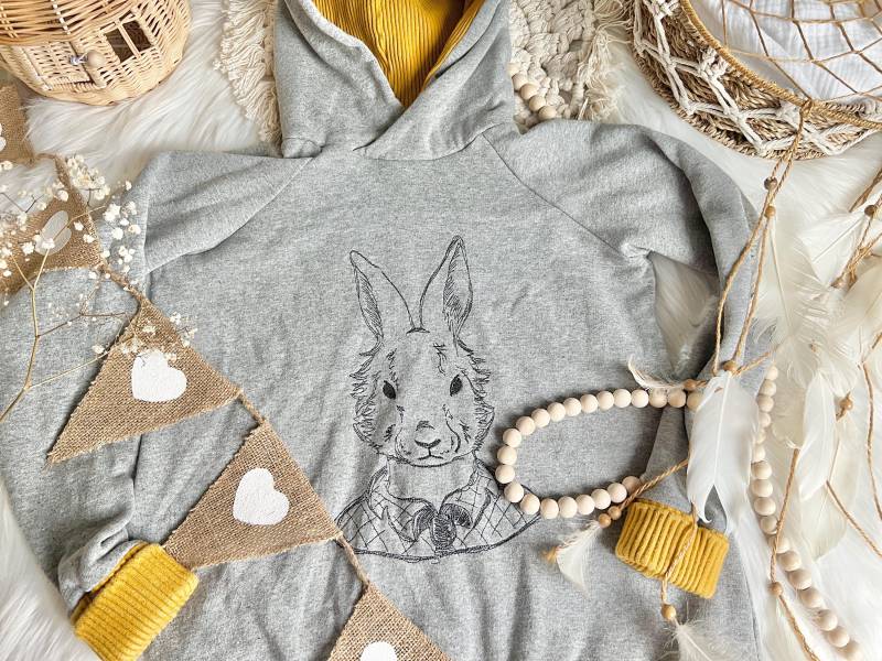 Hase Rabbit Bunny Hoodie Grau Senf Ostern Hasenpulli Hasenhoodie 116 - 152 von EmiliasTraumwerkstat
