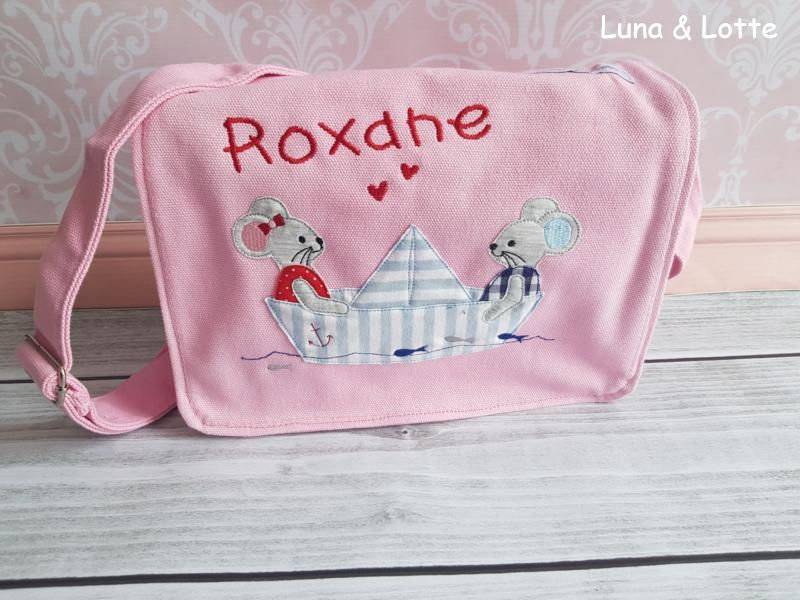 Maus Im Boot Rosa Kindergartentasche Name Mäuse Kinder Waldorf Für Mädchen von EmiliasTraumwerkstat