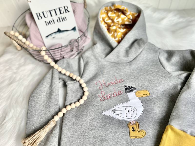 Möwe Ole Maritim Anker Kapuzenpullover Grau Senf Damen Hoodie Gr. Xs - Xl von EmiliasTraumwerkstat