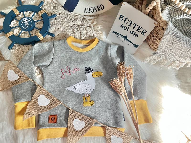 Möwe Ole Maritim Ankerherbst Winter Pullover Grau Gr. 80/86 - 152 von EmiliasTraumwerkstat