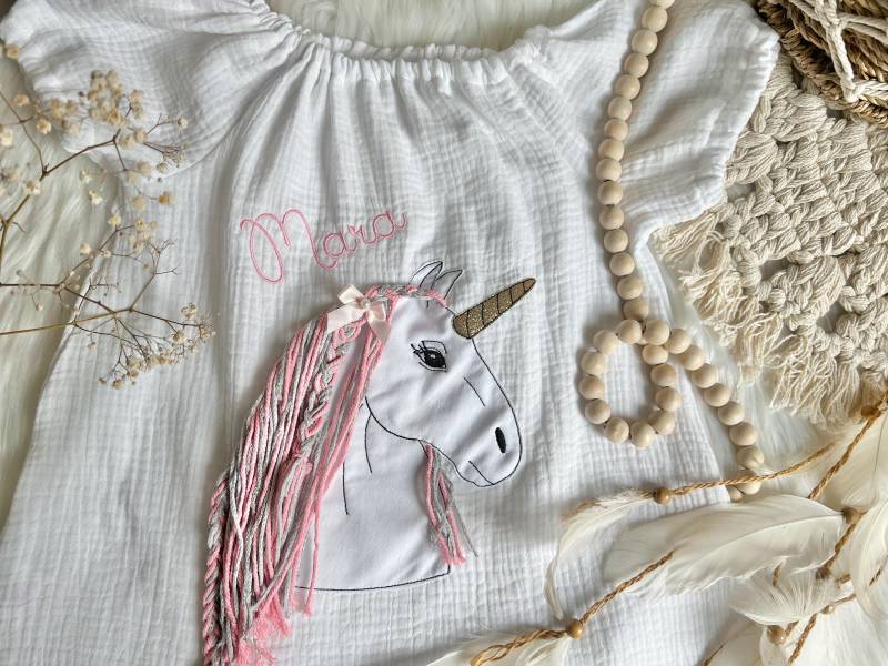 Musselin Tunika Glitzer Einhorn Snowflake Geburtstag Einschulung von EmiliasTraumwerkstat