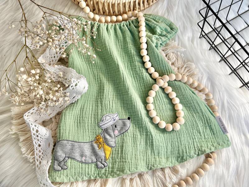 Musselin Tunika Mit Hund Kurzarm Sommerkleid Sommertunika Ab Gr. 68 - 140 von EmiliasTraumwerkstat