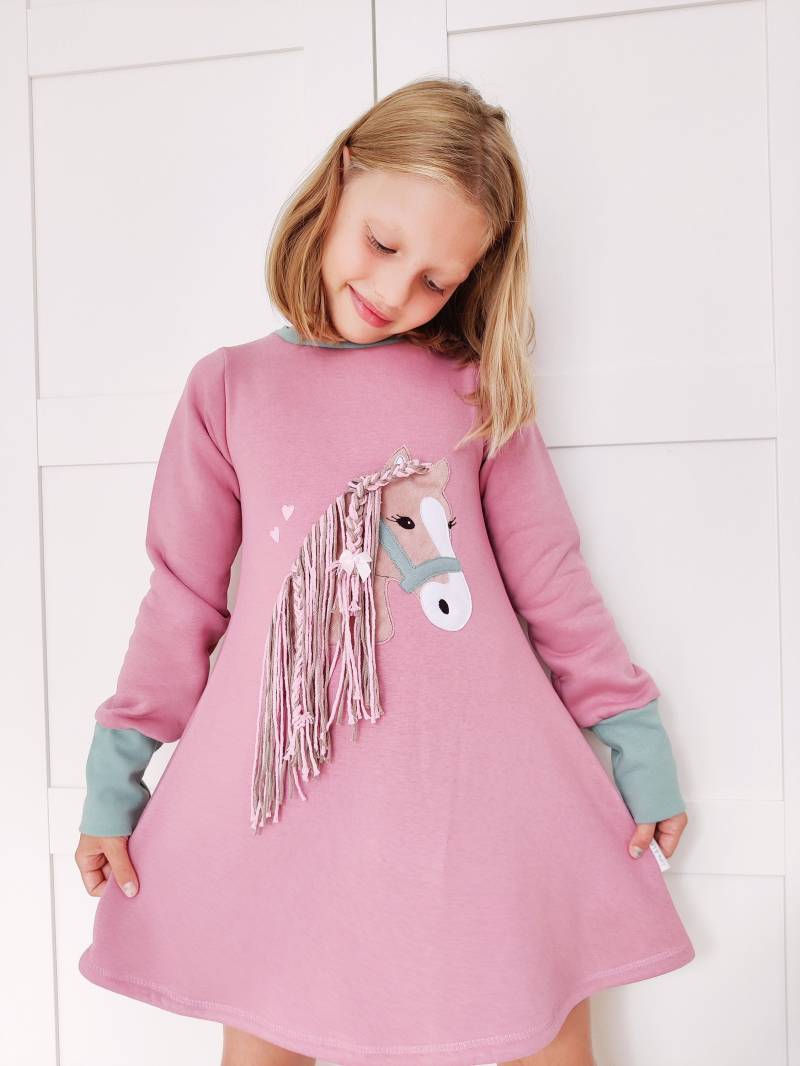 Pony 3D Pferd Lulu Kleid Altrosa Langarm Einschulung von EmiliasTraumwerkstat