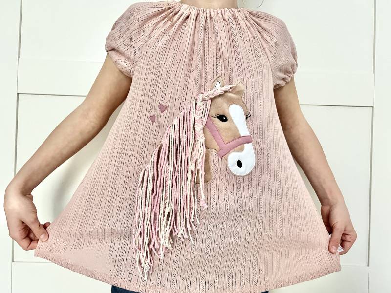 Pony Pferd Altrosa Nudefarben Tunika Lulu Für Geburtstag Einschulung Gr. 68-140 von EmiliasTraumwerkstat