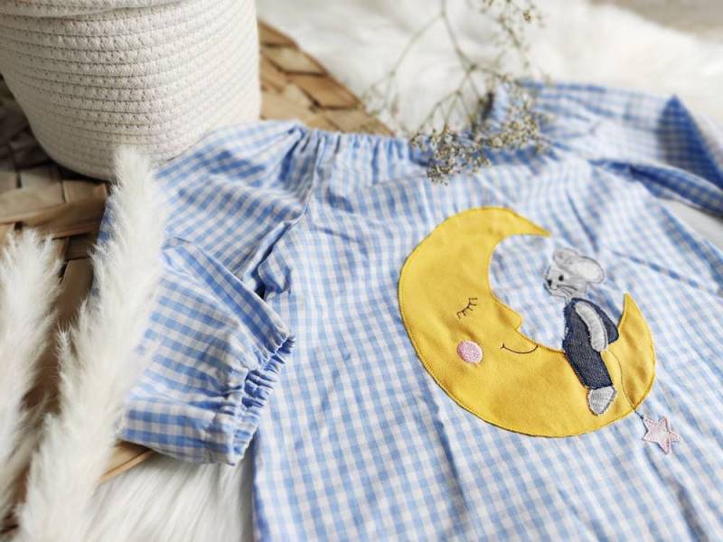Tunika Hellblau Vichy Maus Auf Dem Mond La Le Lu von EmiliasTraumwerkstat