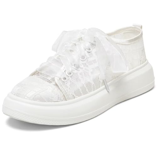 Emily Bridal 115-12C Frauen Hochzeit Sneakers Flats Tennisschuhe Blume Spitze Sneakers,Elfenbein,37 EU von Emily Bridal