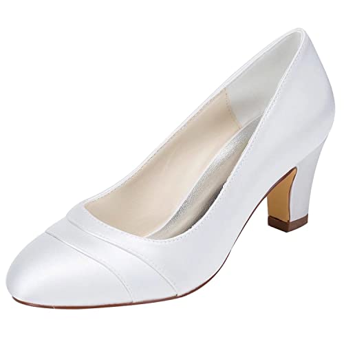 Emily Bridal Brautschuhe Damen Satin Chunky Heel geschlossene Zehe (EU40, Weiß) von Emily Bridal