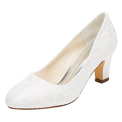 Emily Bridal Brautschuhe Damen Seide wie Satin Stöckel Absatz geschlossene Zehe Pumps, 37 EU, Ivory von Emily Bridal