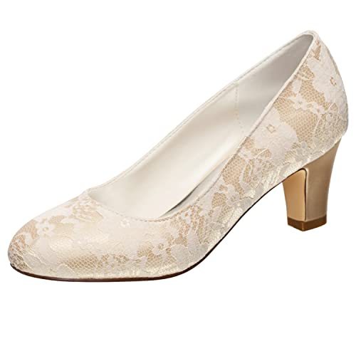 Emily Bridal Brautschuhe Damen Seide wie Satin Stöckel Absatz geschlossene Zehe Pumps (EU35, Champagner) von Emily Bridal