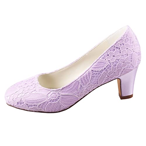 Emily Bridal Brautschuhe Damen Seide wie Satin Stöckel Absatz geschlossene Zehe Pumps (EU35, Helles Lila) von Emily Bridal