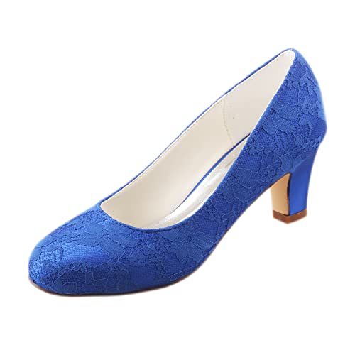 Emily Bridal Brautschuhe Damen Seide wie Satin Stöckel Absatz geschlossene Zehe Pumps (EU36, Blau) von Emily Bridal