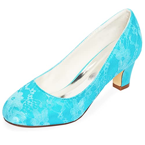 Emily Bridal Brautschuhe Damen Seide wie Satin Stöckel Absatz geschlossene Zehe Pumps (EU37, Cyan-Blau) von Emily Bridal