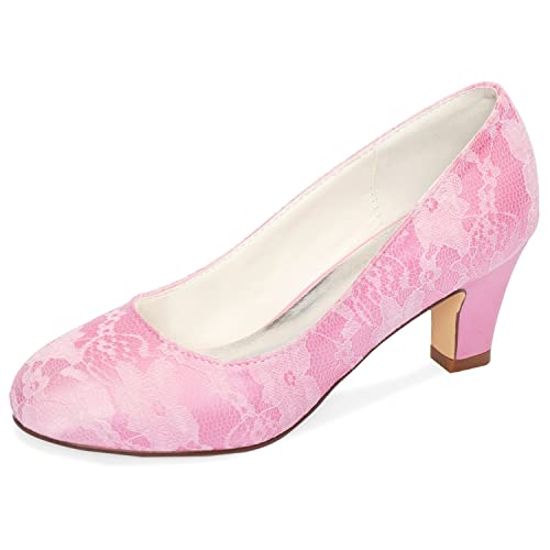 Emily Bridal Brautschuhe Damen Seide wie Satin Stöckel Absatz geschlossene Zehe Pumps (EU37, Rosa) von Emily Bridal