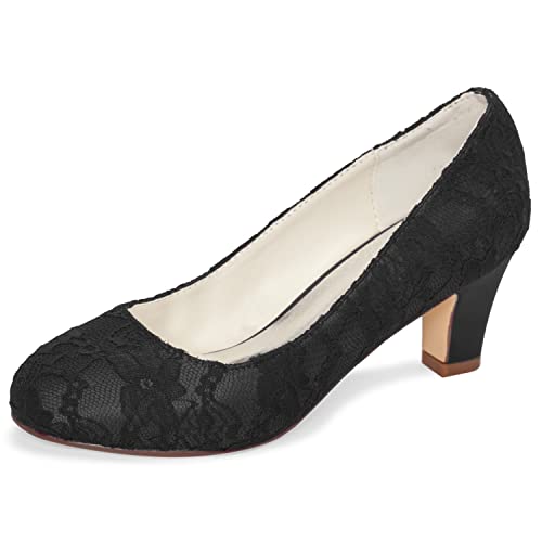 Emily Bridal Brautschuhe Damen Seide wie Satin Stöckel Absatz geschlossene Zehe Pumps (EU39, Schwarz) von Emily Bridal