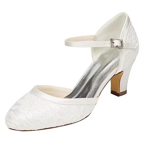 Emily Bridal Brautschuhe Damen Spitze Satin Stiletto Pumps Sandalen (EU35, Ivory) von Emily Bridal