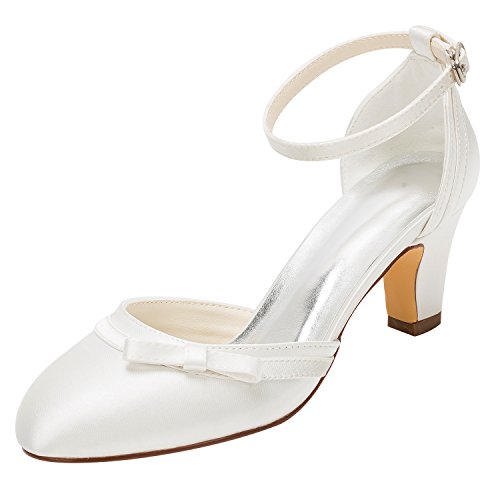 Emily Bridal Brautschuhe Elfenbein Hochzeit Schuhe High Heel Runde Knöchelriemen Bow Brautschuhe (EU37, Elfenbein) von Emily Bridal