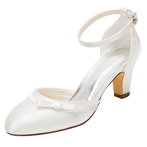 Emily Bridal Brautschuhe Elfenbein Hochzeit Schuhe High Heel Runde Knöchelriemen Bow Brautschuhe (EU41, Elfenbein) von Emily Bridal