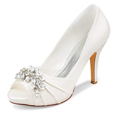 Emily Bridal Brautschuhe Frauen Peep Toe Perlen High Heel Brautschuhe Mutter der Braut Schuhe (Elfenbein, Numeric_37) von Emily Bridal