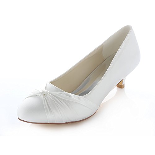 Emily Bridal Brautschuhe Frauen Satin Kitten Heel Geschlossene Zehe Pumps, 39 EU, Ivory von Emily Bridal