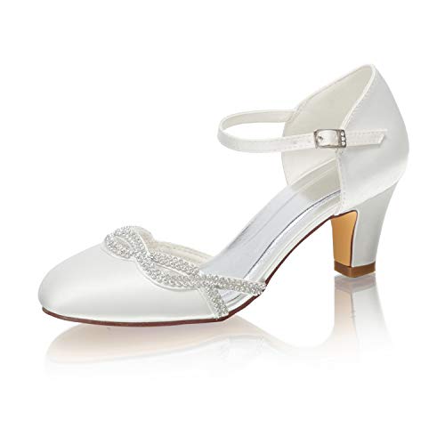 Emily Bridal Brautschuhe Frauen Seide Wie Satin Stiletto Heel Closed Toe Pumps Strass (EU37, Elfenbein) von Emily Bridal