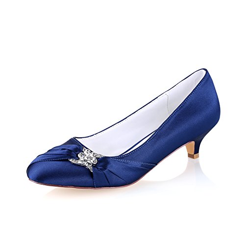 Emily Bridal Brautschuhe Frauen Seide wie Satin Kätzchen Heel Pumps mit Kristall (EU36, Blau) von Emily Bridal