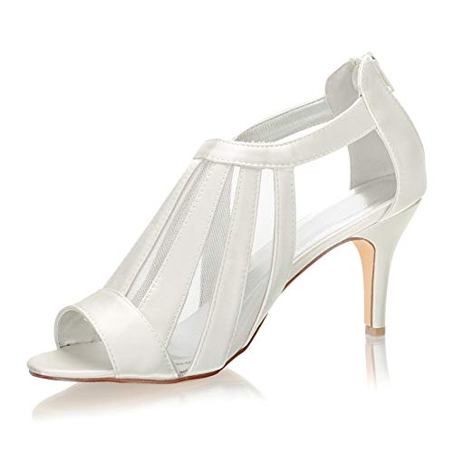 Emily Bridal Brautschuhe High Heels Lace Peep Toe Ankle Strap Sandal (EU38, Elfenbein) von Emily Bridal