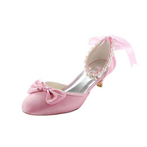 Emily Bridal Brautschuhe Rosa Perlen Bögen Satin Braut Pumps (EU41, Rosa) von Emily Bridal