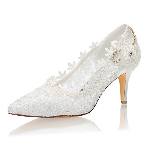 Emily Bridal Brautschuhe Spitze Spitze Zehen Brautpumps für Frauen(EU38,Elfenbein) von Emily Bridal