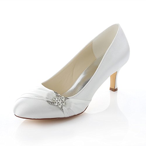 Emily Bridal Brautschuhe Women's Satin Stiletto Heel Closed Toe Pumps with Rhinestone (EU39, Elfenbein) von Emily Bridal