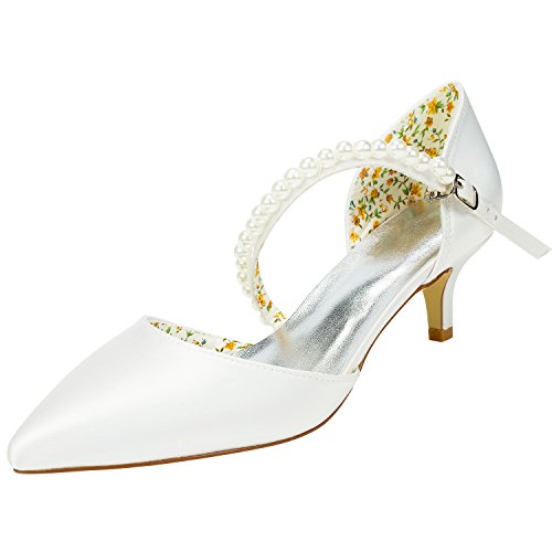 Emily Bridal Champagner Brautschuhe Kätzchen Ferse Bögen Süße Pumpen Frauen Strap Spitz Elegante Abendschuhe (EU40, Elfenbein) von Emily Bridal