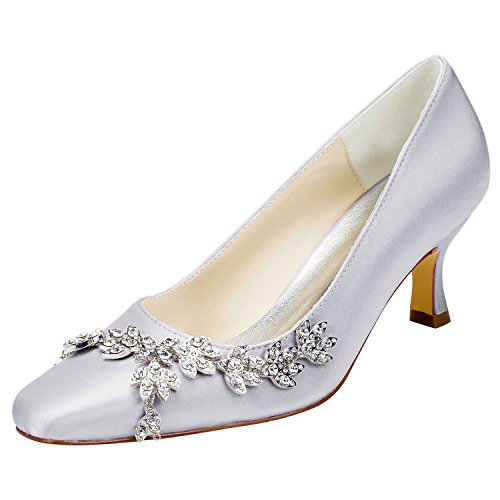 Emily Bridal Crystal Brautschuhe Kitten Heel Square Toe Pumps Frauen Luxuriöse Slip On Abendschuhe (EU35, Silber) von Emily Bridal