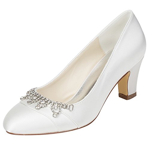 Emily Bridal Damen Seide wie Satin Chunky Heel Pumps mit Kristall (EU40, Elfenbein) von Emily Bridal