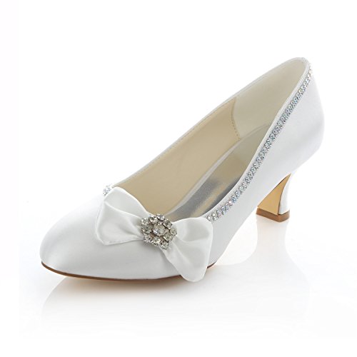 Emily Bridal Elfenbein Braut Pumps Bow Strass Chic Satin Hochzeit Heels für Frauen (EU40, Elfenbein) von Emily Bridal