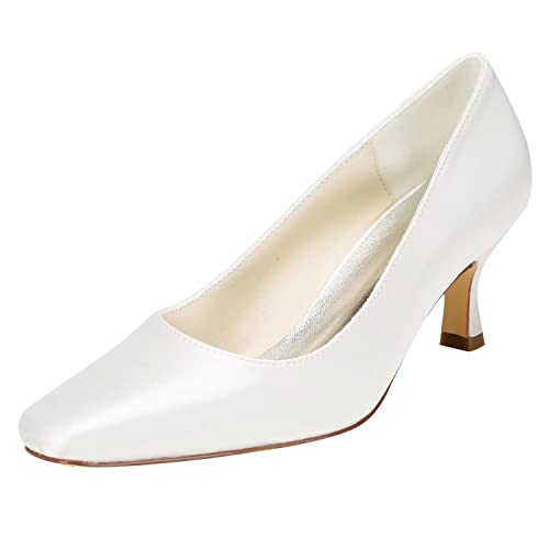 Emily Bridal Elfenbein Brautschuhe Kitten Heel Pumps Karree Slip-on Hochzeitsschuhe (EU38, Elfenbein) von Emily Bridal