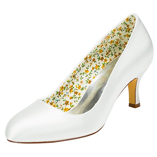 Emily Bridal Elfenbein Brautschuhe Kitten Heel Slip-On Pumps für Hochzeit (Elfenbein, Numeric_35) von Emily Bridal