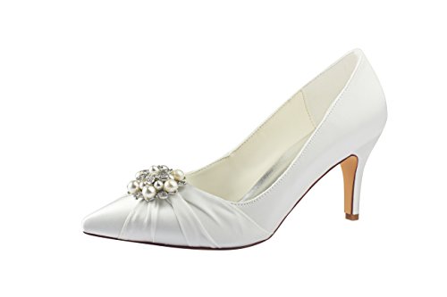 Emily Bridal Elfenbein Hochzeit Schuhe Seide Spitz Perlen Strass High Heel Brautschuhe (EU38, Elfenbein) von Emily Bridal