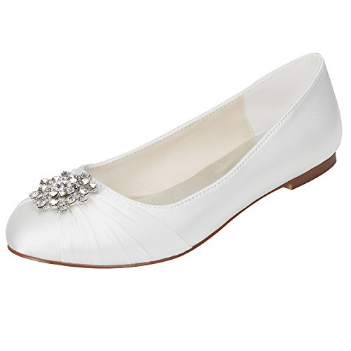 Emily Bridal Elfenbein Hochzeit Schuhe Seide Strass Plissee Round Toe Slip auf Braut Pumps (EU40, Elfenbein) von Emily Bridal