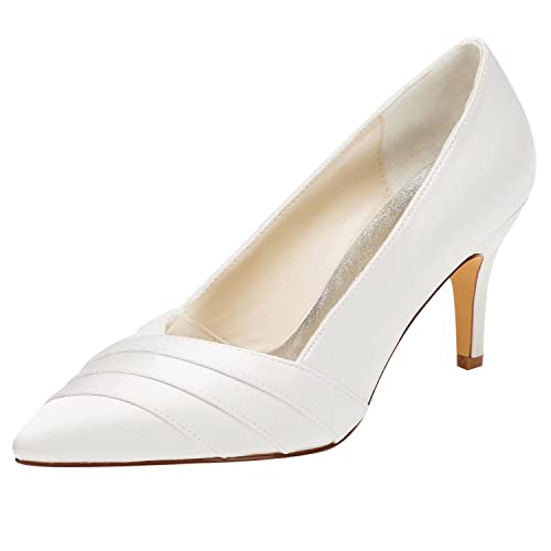 Emily Bridal Elfenbein Hochzeit Schuhe wies High Heel Pumps Plissee Slip-on Brautschuhe (EU39, Ivory) von Emily Bridal